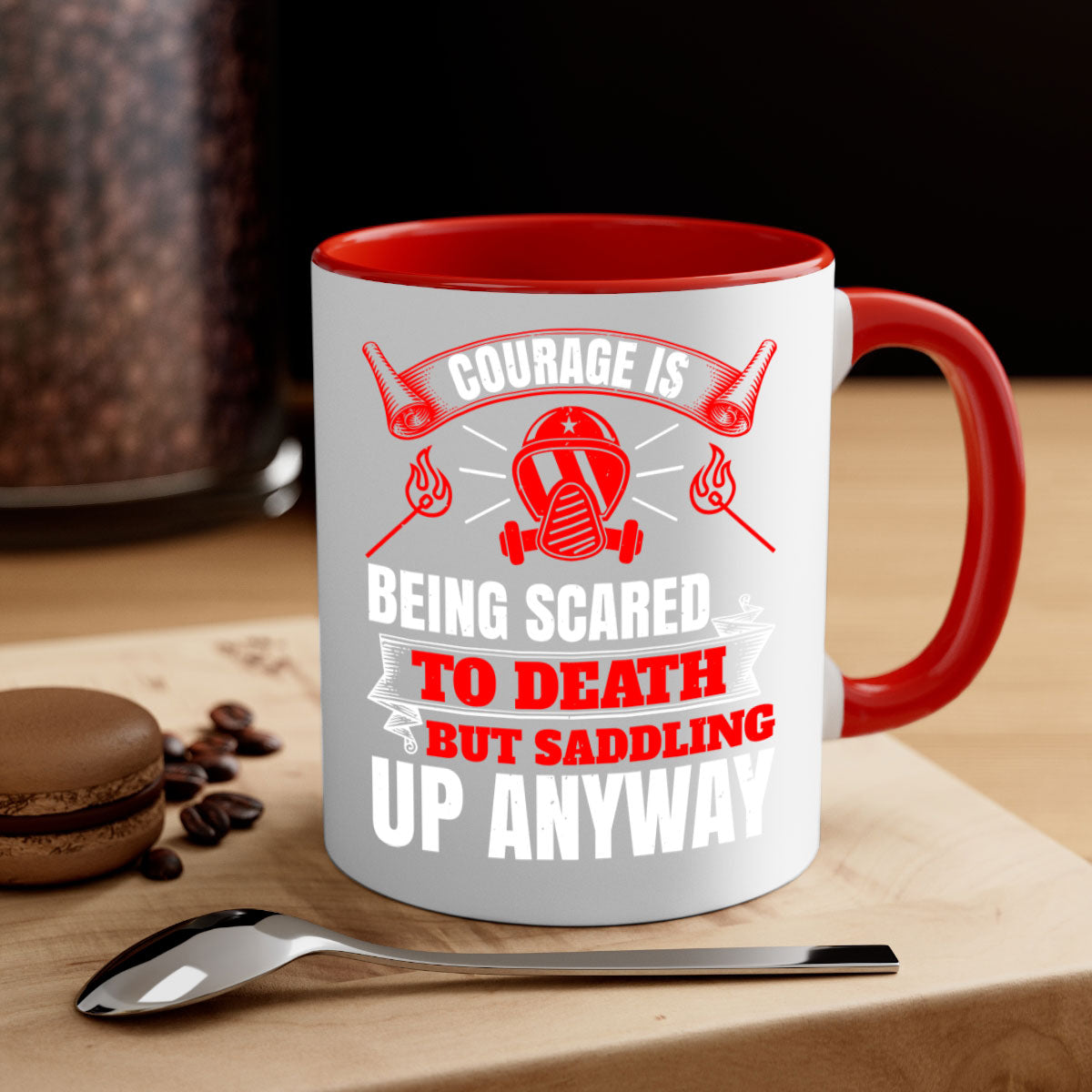 Courage is being scared to death but saddling up anyway Style 87# Mug featuring a glossy finish, colored handle, and interior in five vibrant colors.