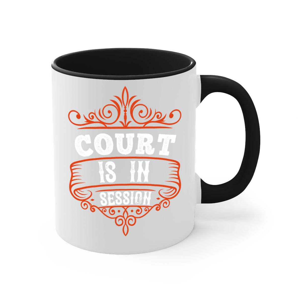 Court is in ball session 1570# basketball mug with a glossy finish and colored handle, available in multiple colors.