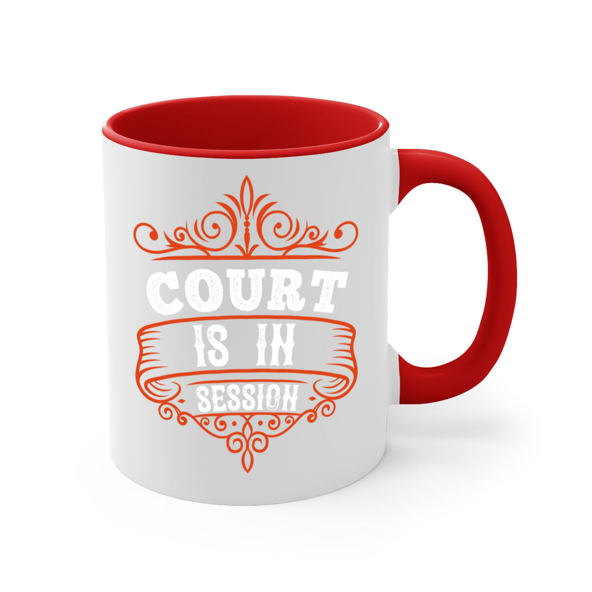 Court is in ball session 1570# basketball mug with a glossy finish and colored handle, available in multiple colors.