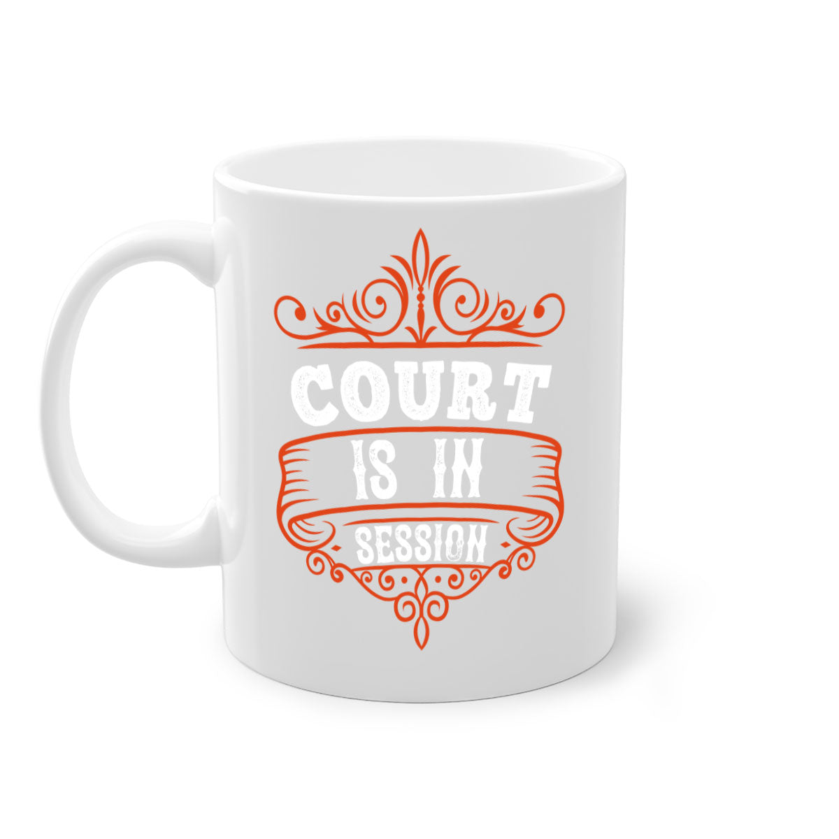 Court is in ball session 1570# basketball mug with a glossy finish and colored handle, available in multiple colors.