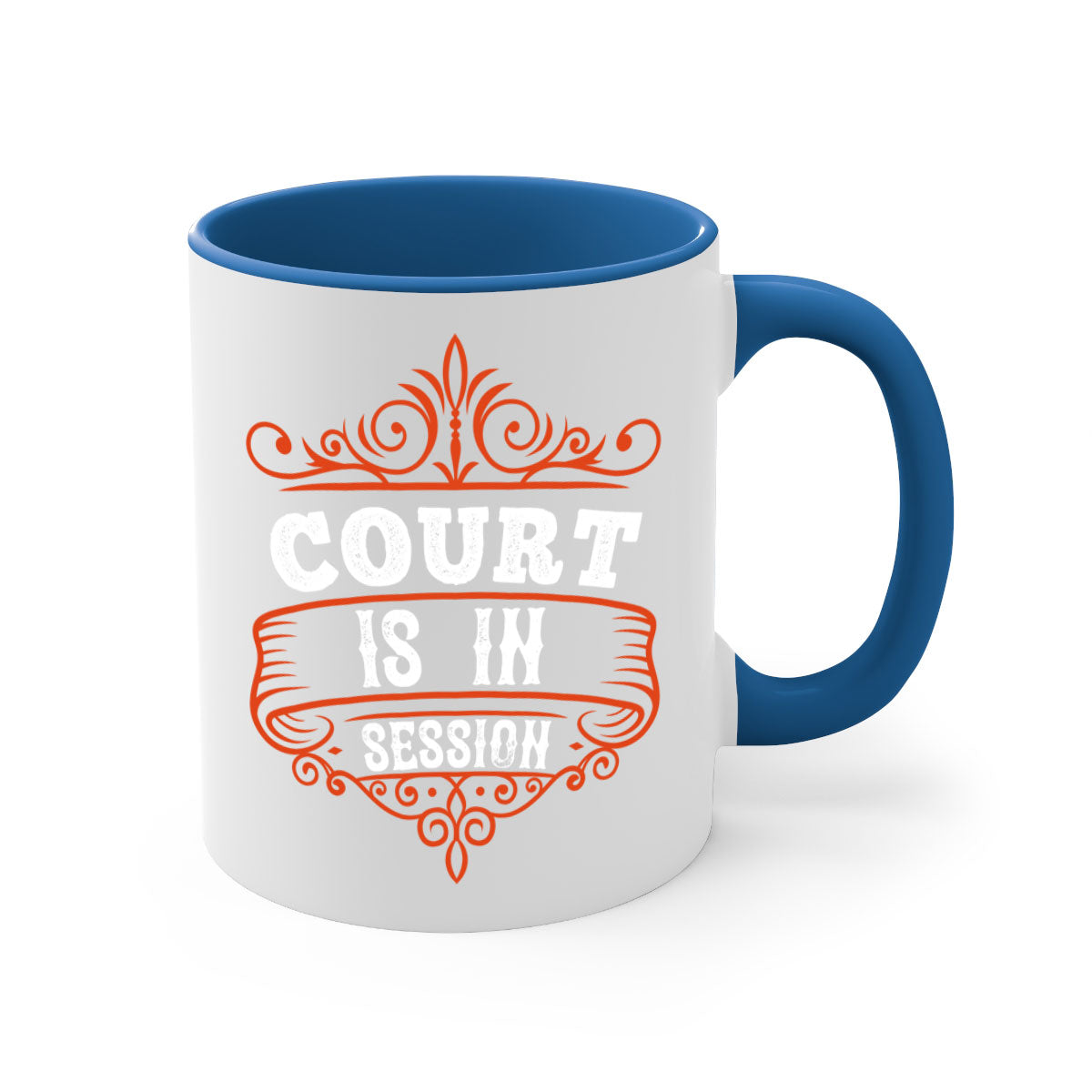 Court is in ball session 1570# basketball mug with a glossy finish and colored handle, available in multiple colors.