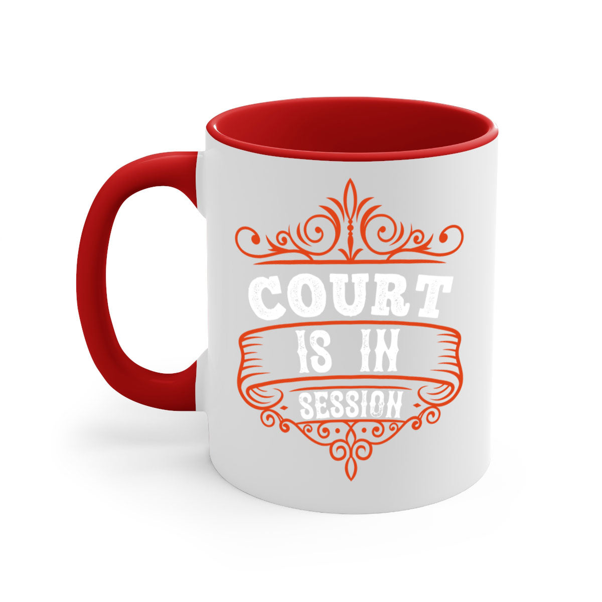Court is in ball session 1570# basketball mug with a glossy finish and colored handle, available in multiple colors.