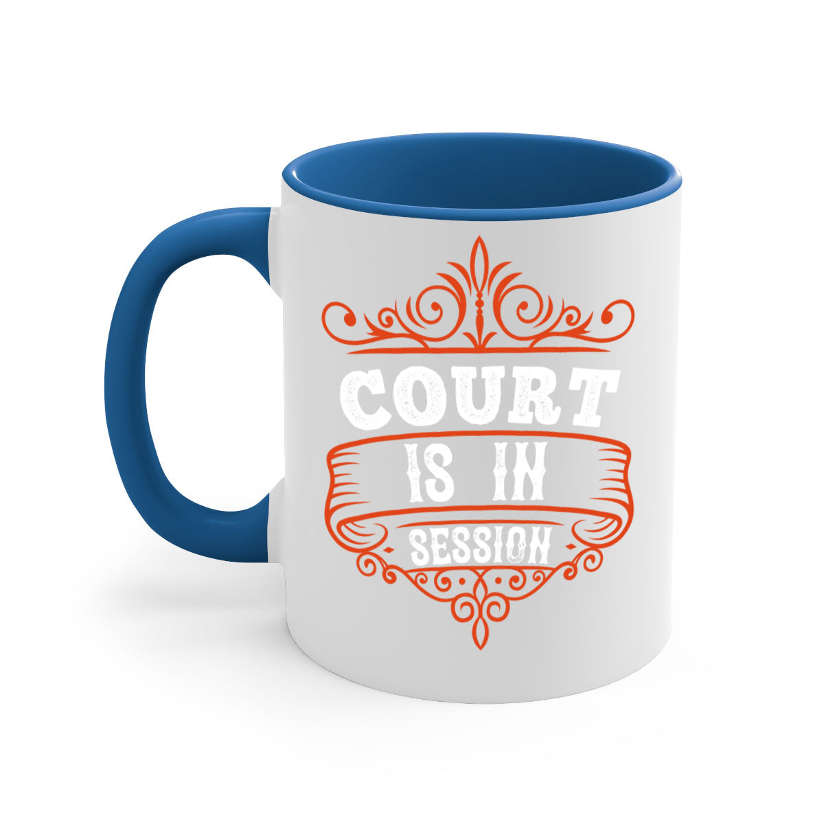 Court is in ball session 1570# basketball mug with a glossy finish and colored handle, available in multiple colors.