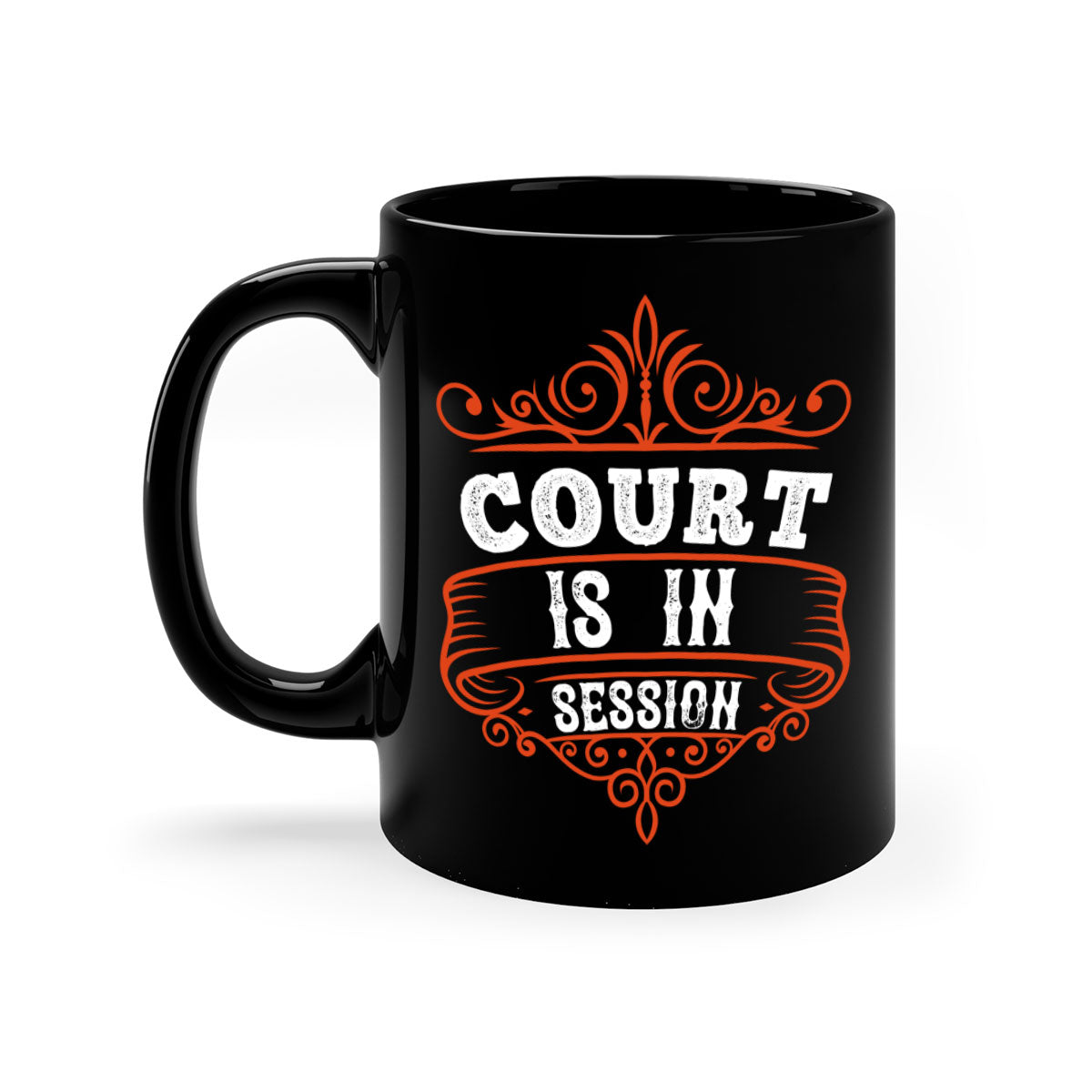 Court is in ball session 1570# basketball mug with a glossy finish and colored handle, available in multiple colors.