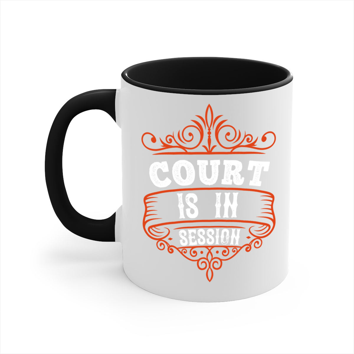 Court is in ball session 1570# basketball mug with a glossy finish and colored handle, available in multiple colors.