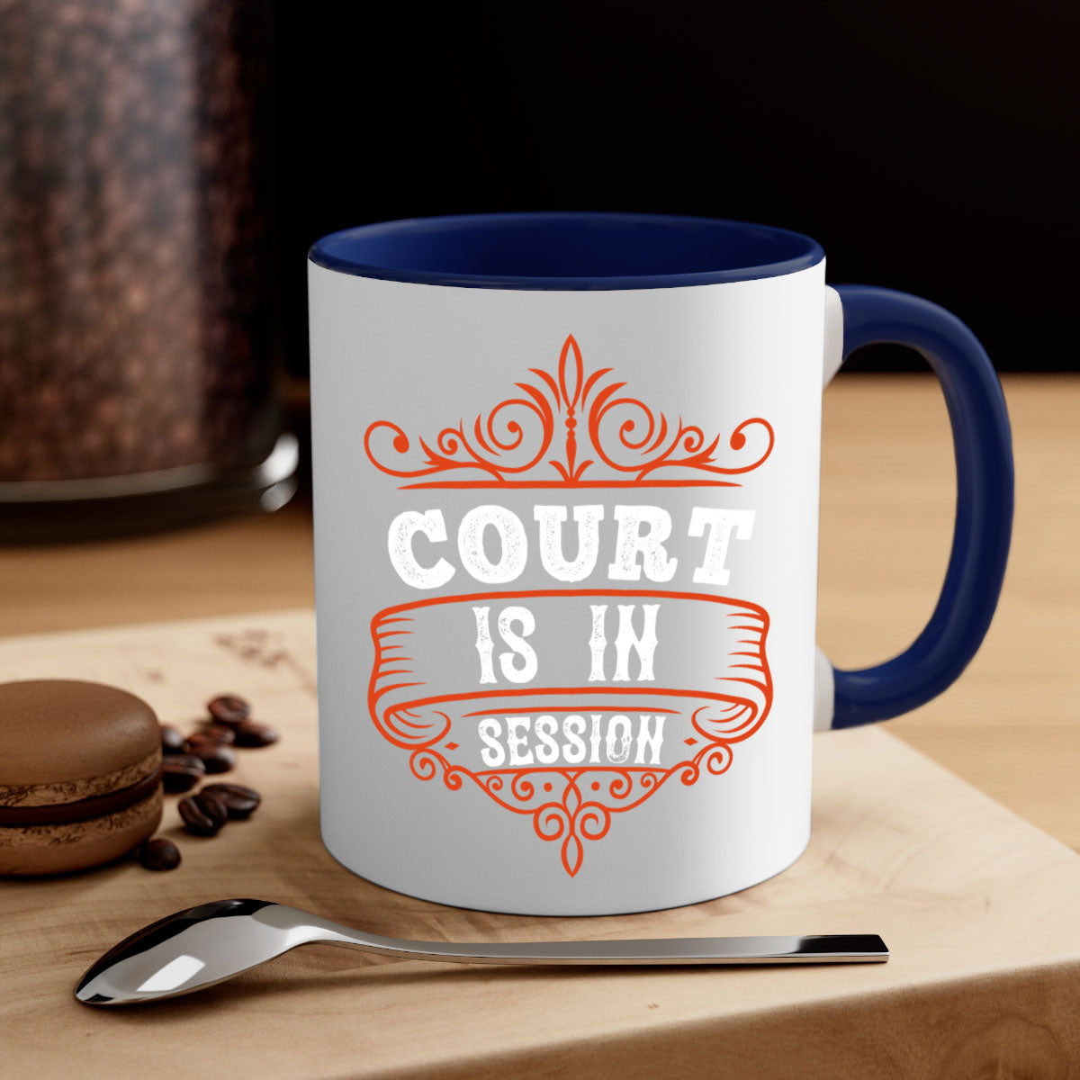 Court is in ball session 1570# basketball mug with a glossy finish and colored handle, available in multiple colors.