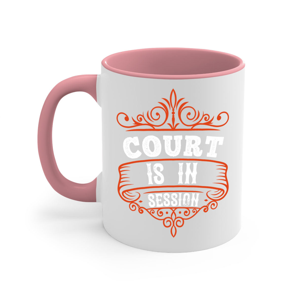 Court is in ball session 1570# basketball mug with a glossy finish and colored handle, available in multiple colors.