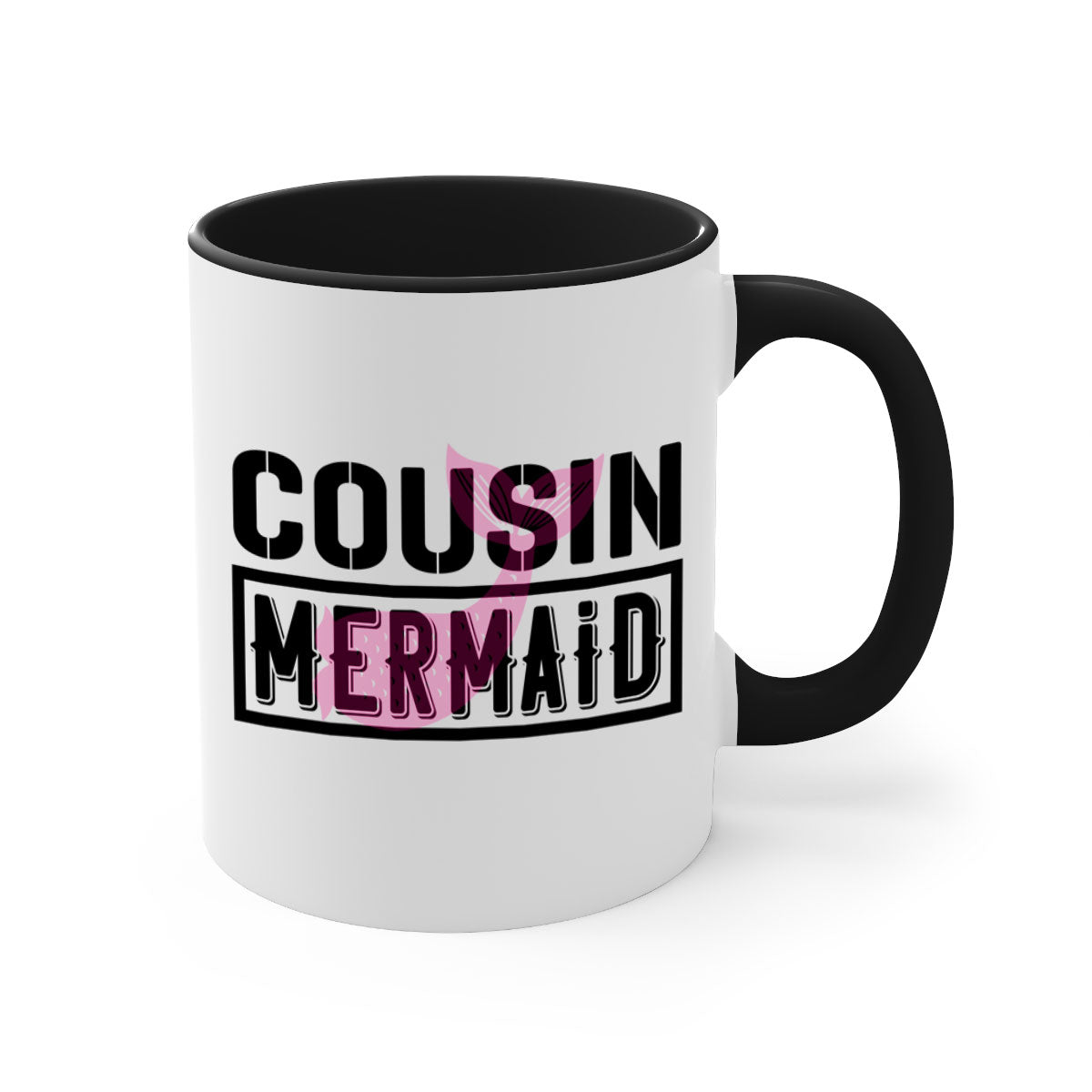 Cousin Mermaid 87# Mug featuring a glossy finish with a colored handle and interior, available in multiple colors and sizes.