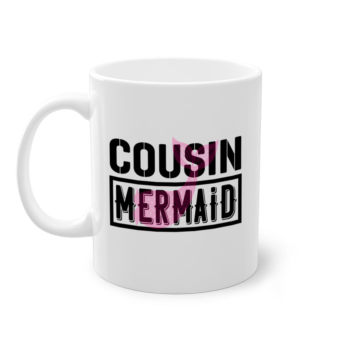 Cousin Mermaid 87# Mug featuring a glossy finish with a colored handle and interior, available in multiple colors and sizes.
