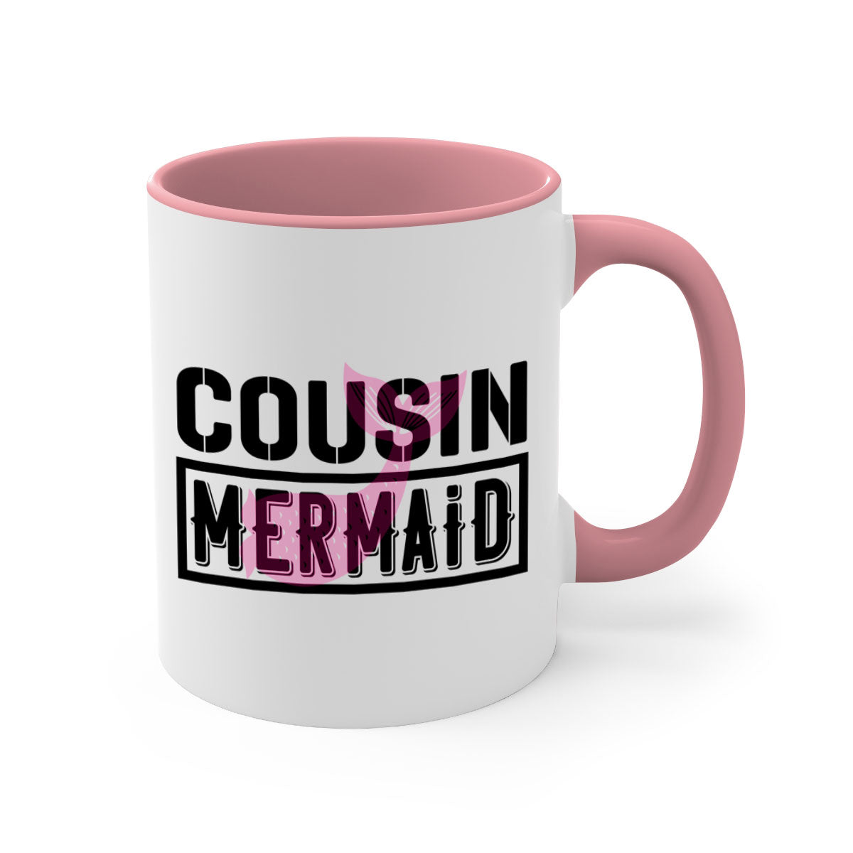 Cousin Mermaid 87# Mug featuring a glossy finish with a colored handle and interior, available in multiple colors and sizes.