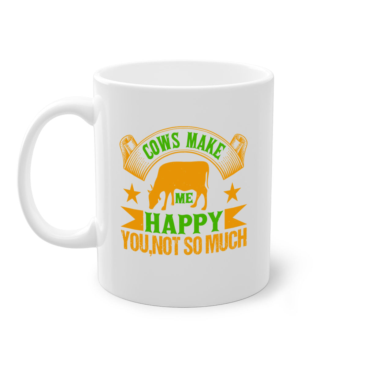 Cows make me happy mug with colorful handle and glossy finish, available in multiple colors and sizes.