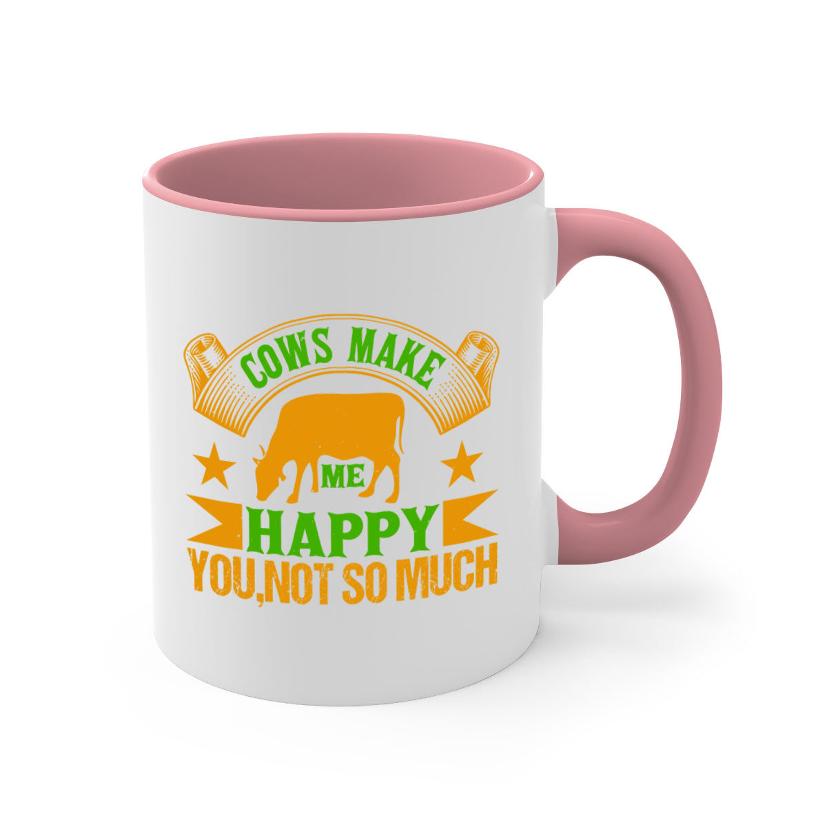 Cows make me happy mug with colorful handle and glossy finish, available in multiple colors and sizes.