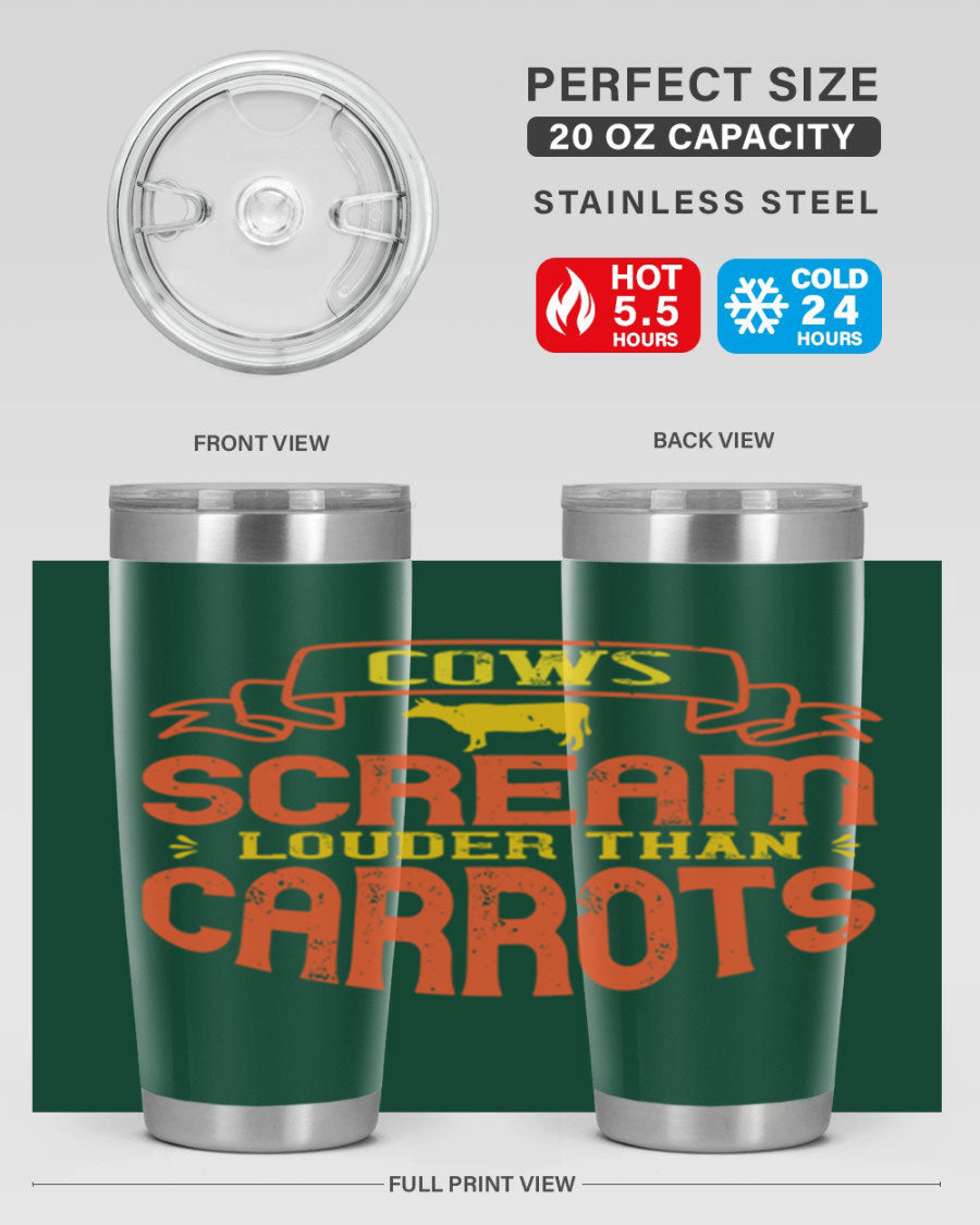 Cows Scream Louder Than Carrots 71# Vegan Tumbler in stainless steel with a vibrant design, perfect for hot and cold beverages.