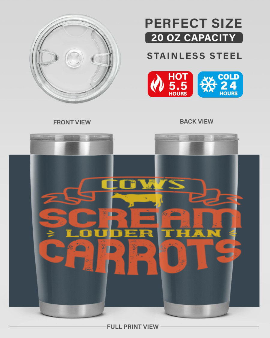 Cows Scream Louder Than Carrots 71# Vegan Tumbler in stainless steel with a vibrant design, perfect for hot and cold beverages.