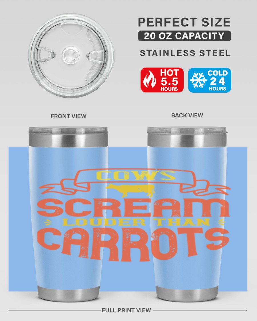 Cows Scream Louder Than Carrots 71# Vegan Tumbler in stainless steel with a vibrant design, perfect for hot and cold beverages.