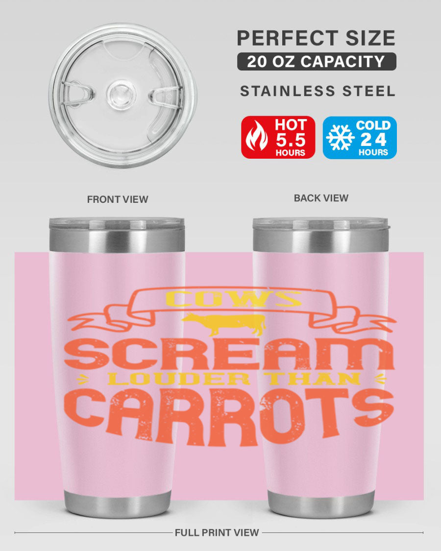 Cows Scream Louder Than Carrots 71# Vegan Tumbler in stainless steel with a vibrant design, perfect for hot and cold beverages.