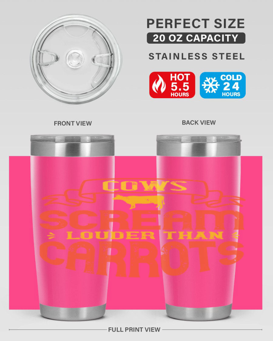 Cows Scream Louder Than Carrots 71# Vegan Tumbler in stainless steel with a vibrant design, perfect for hot and cold beverages.