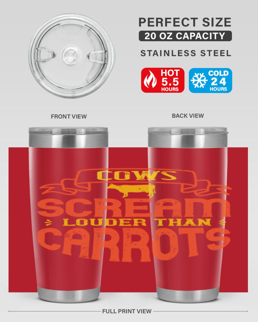 Cows Scream Louder Than Carrots 71# Vegan Tumbler in stainless steel with a vibrant design, perfect for hot and cold beverages.