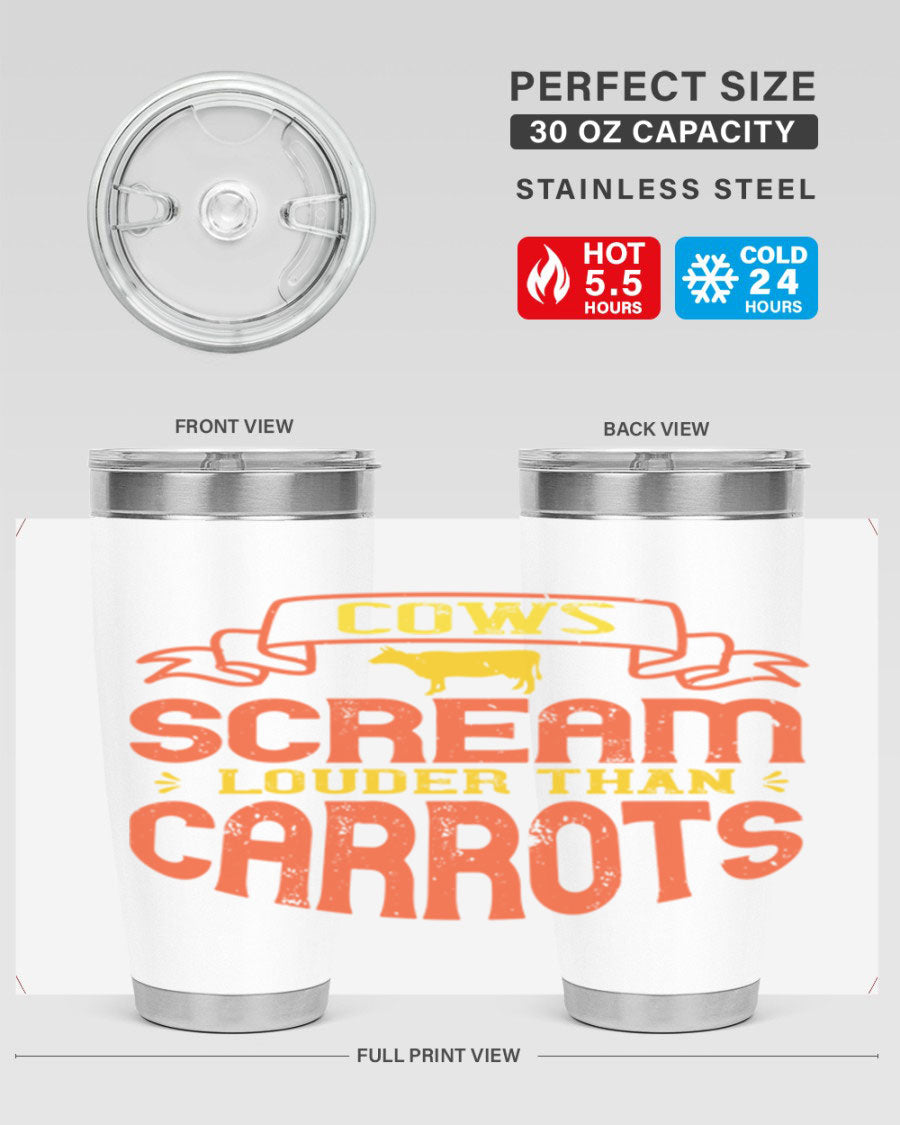 Cows Scream Louder Than Carrots 71# Vegan Tumbler in stainless steel with a vibrant design, perfect for hot and cold beverages.
