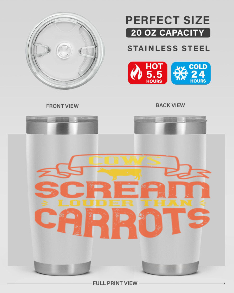Cows Scream Louder Than Carrots 71# Vegan Tumbler in stainless steel with a vibrant design, perfect for hot and cold beverages.