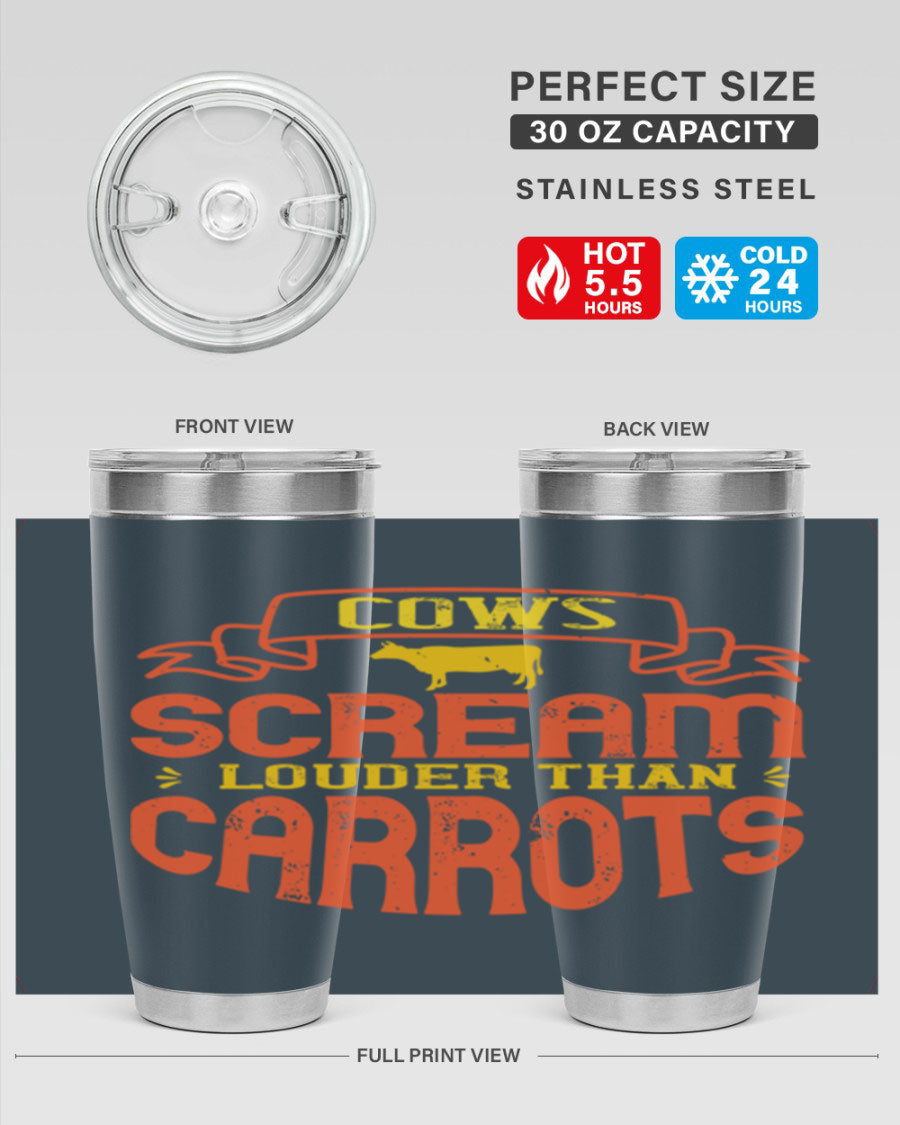 Cows Scream Louder Than Carrots 71# Vegan Tumbler in stainless steel with a vibrant design, perfect for hot and cold beverages.