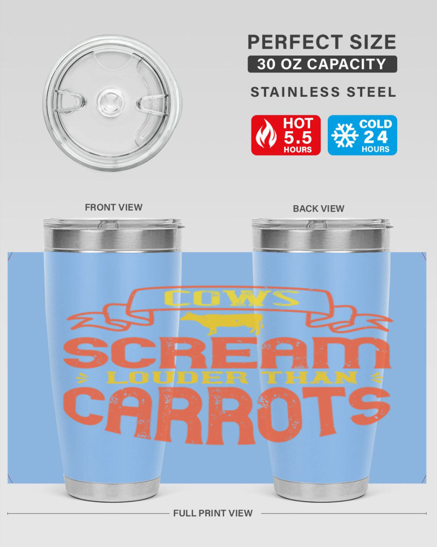 Cows Scream Louder Than Carrots 71# Vegan Tumbler in stainless steel with a vibrant design, perfect for hot and cold beverages.