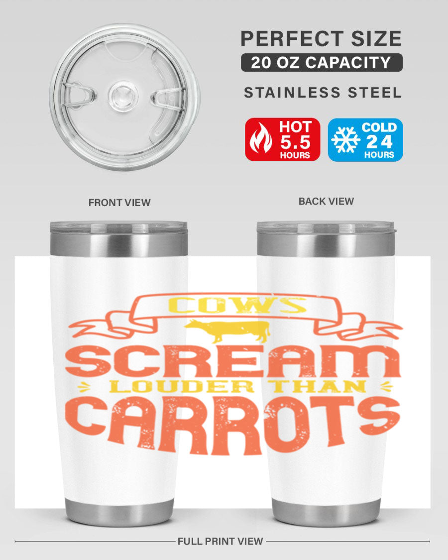 Cows Scream Louder Than Carrots 71# Vegan Tumbler in stainless steel with a vibrant design, perfect for hot and cold beverages.