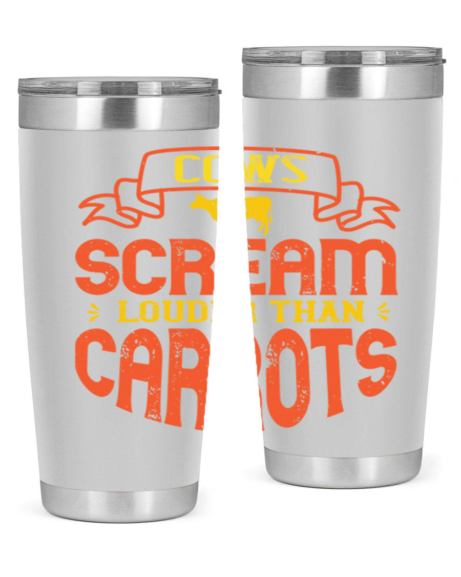 Cows Scream Louder Than Carrots 71# Vegan Tumbler in stainless steel with a vibrant design, perfect for hot and cold beverages.