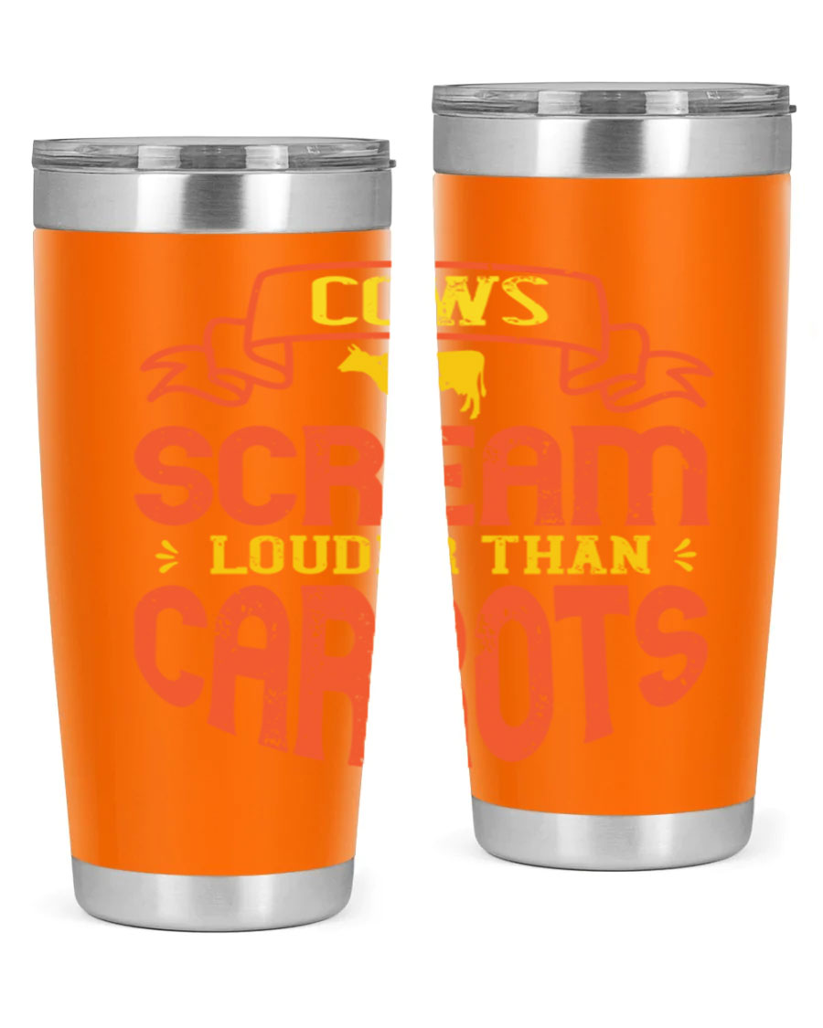 Cows Scream Louder Than Carrots 71# Vegan Tumbler in stainless steel with a vibrant design, perfect for hot and cold beverages.