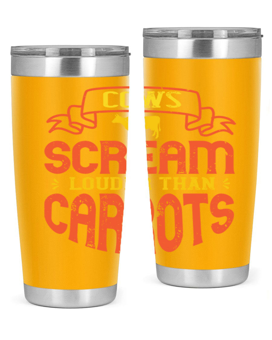 Cows Scream Louder Than Carrots 71# Vegan Tumbler in stainless steel with a vibrant design, perfect for hot and cold beverages.