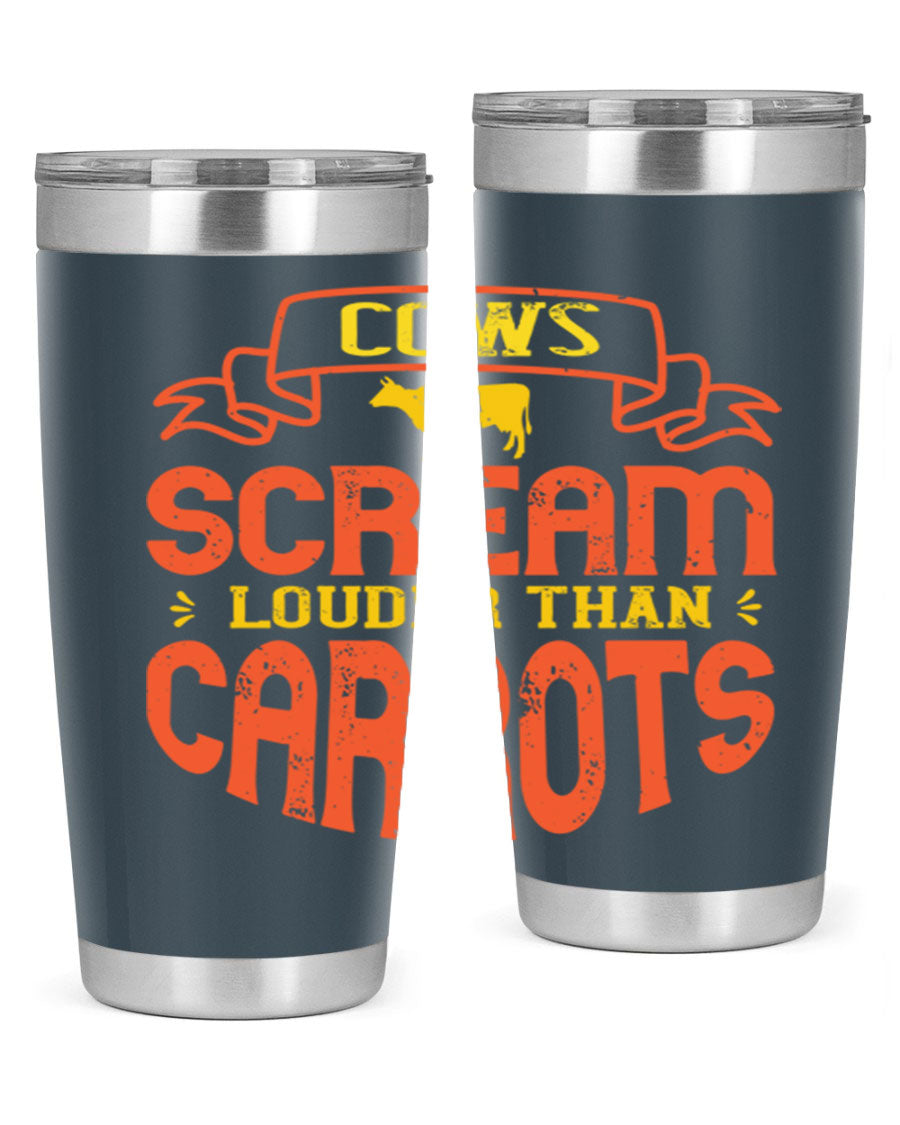 Cows Scream Louder Than Carrots 71# Vegan Tumbler in stainless steel with a vibrant design, perfect for hot and cold beverages.