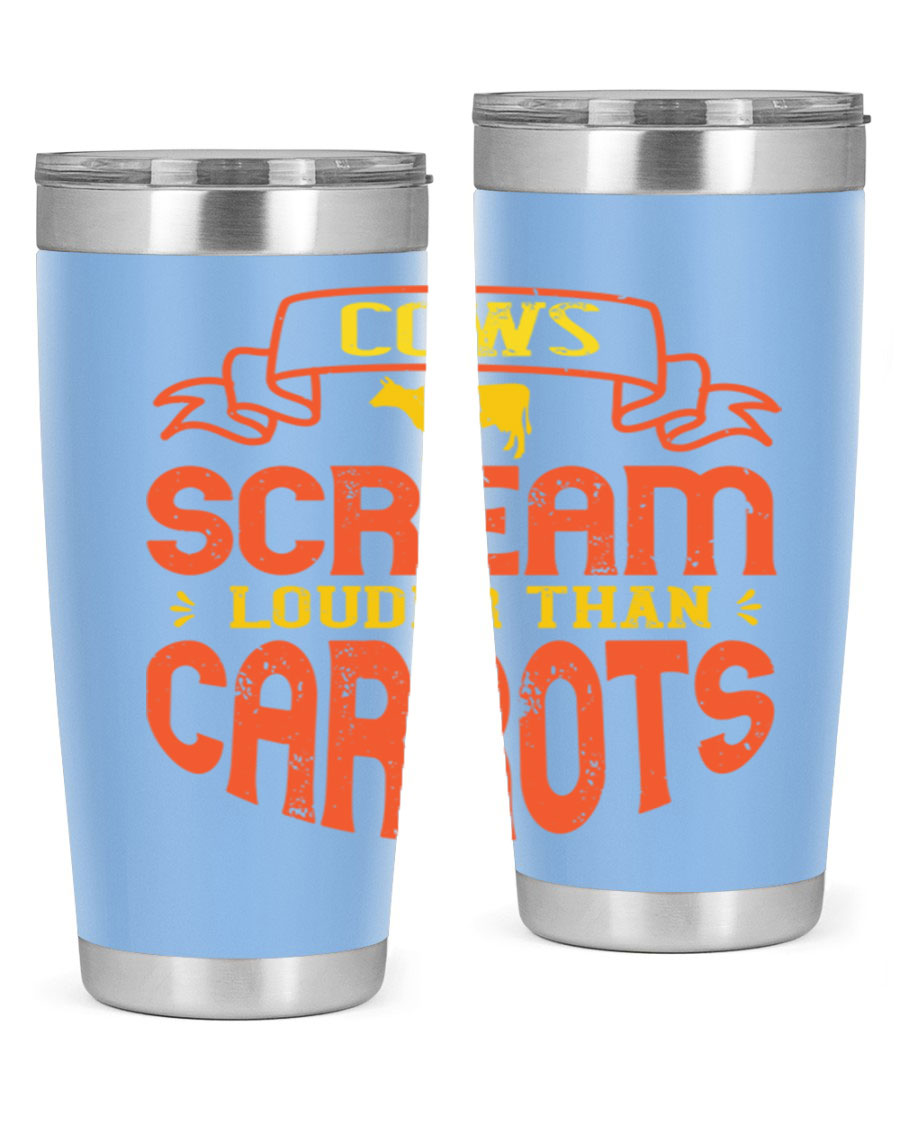 Cows Scream Louder Than Carrots 71# Vegan Tumbler in stainless steel with a vibrant design, perfect for hot and cold beverages.