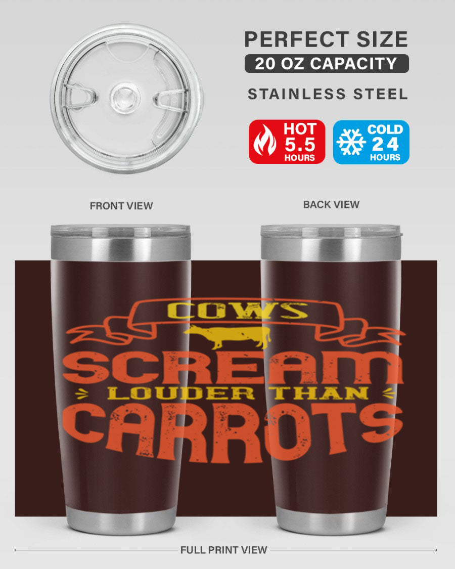 Cows Scream Louder Than Carrots 71# Vegan Tumbler in stainless steel with a vibrant design, perfect for hot and cold beverages.