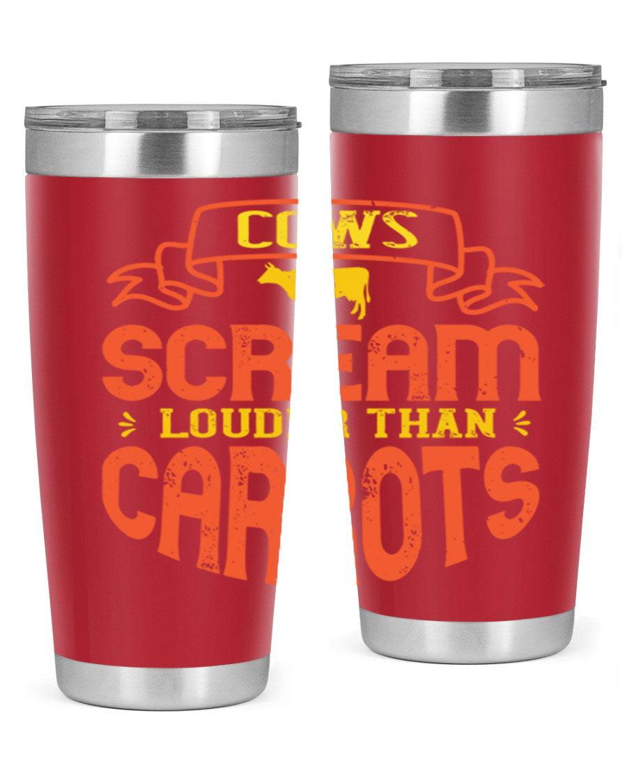 Cows Scream Louder Than Carrots 71# Vegan Tumbler in stainless steel with a vibrant design, perfect for hot and cold beverages.