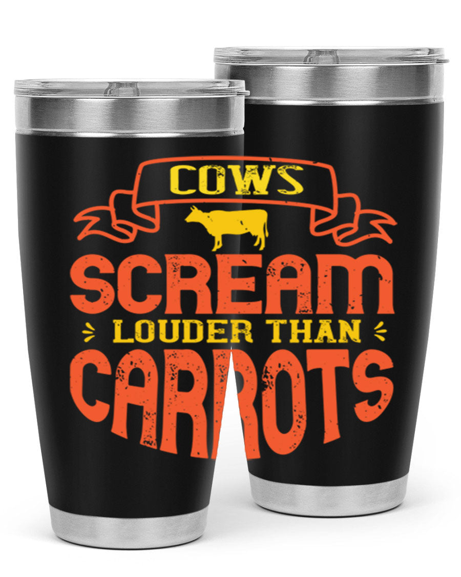 Cows Scream Louder Than Carrots 71# Vegan Tumbler in stainless steel with a vibrant design, perfect for hot and cold beverages.