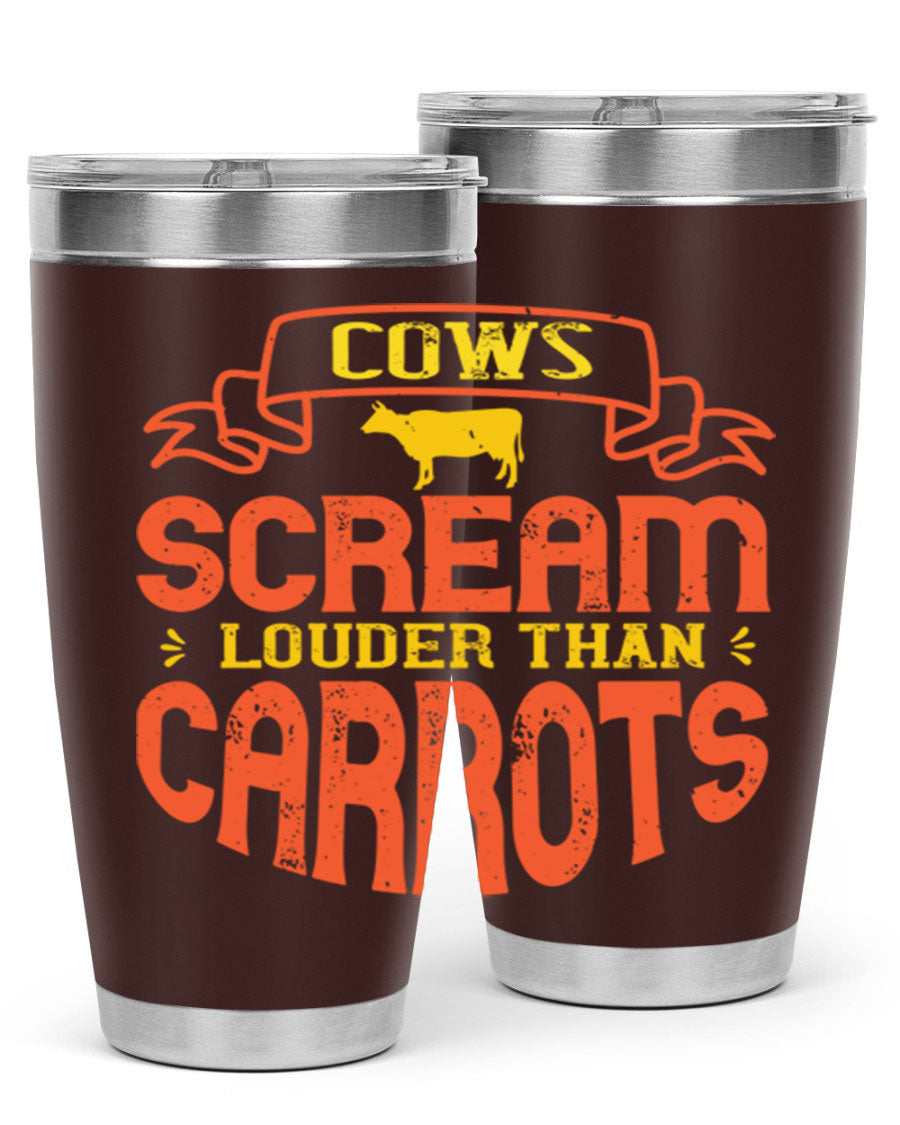 Cows Scream Louder Than Carrots 71# Vegan Tumbler in stainless steel with a vibrant design, perfect for hot and cold beverages.