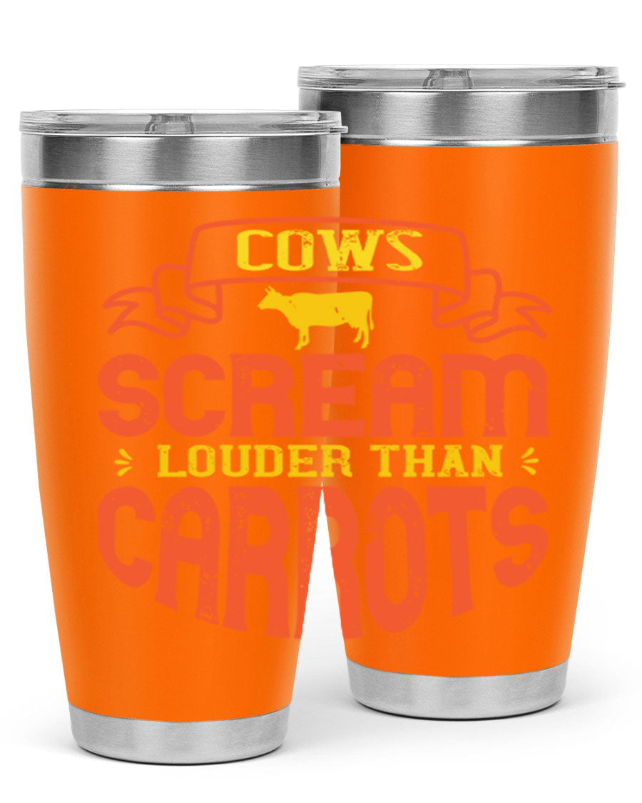 Cows Scream Louder Than Carrots 71# Vegan Tumbler in stainless steel with a vibrant design, perfect for hot and cold beverages.
