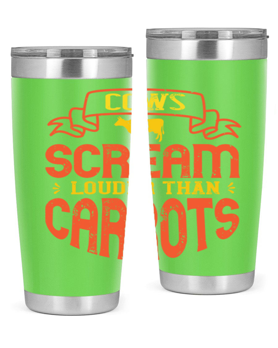 Cows Scream Louder Than Carrots 71# Vegan Tumbler in stainless steel with a vibrant design, perfect for hot and cold beverages.