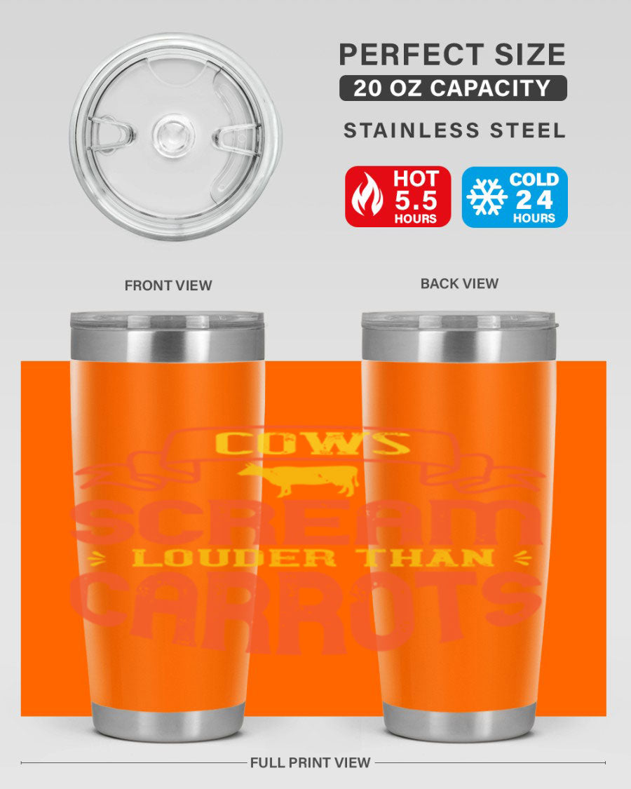 Cows Scream Louder Than Carrots 71# Vegan Tumbler in stainless steel with a vibrant design, perfect for hot and cold beverages.