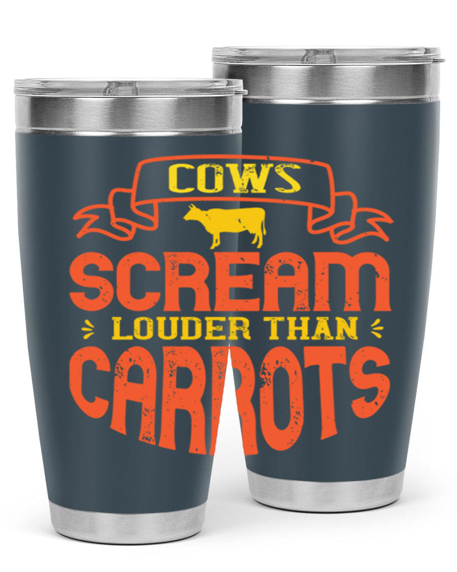 Cows Scream Louder Than Carrots 71# Vegan Tumbler in stainless steel with a vibrant design, perfect for hot and cold beverages.