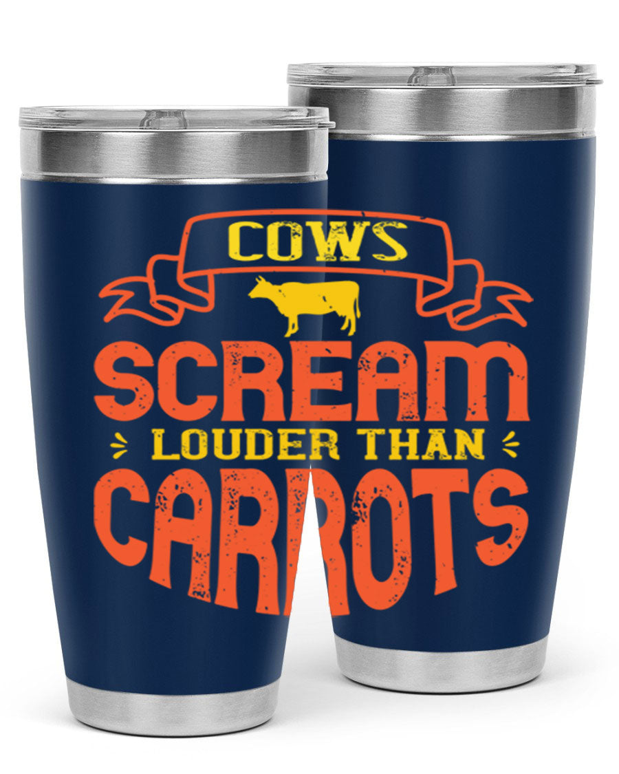 Cows Scream Louder Than Carrots 71# Vegan Tumbler in stainless steel with a vibrant design, perfect for hot and cold beverages.