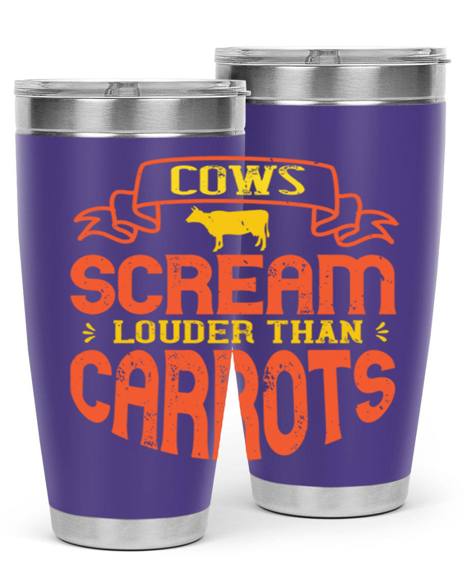 Cows Scream Louder Than Carrots 71# Vegan Tumbler in stainless steel with a vibrant design, perfect for hot and cold beverages.