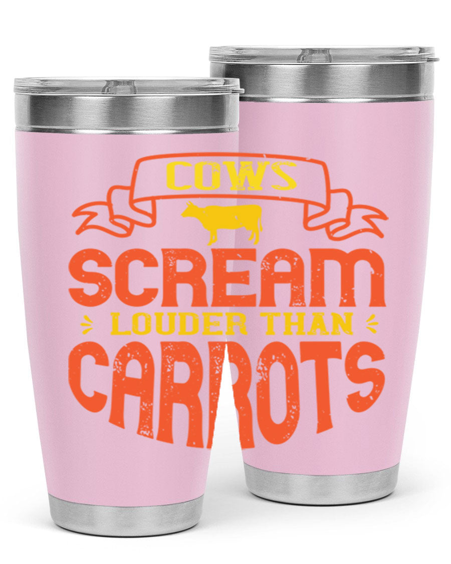 Cows Scream Louder Than Carrots 71# Vegan Tumbler in stainless steel with a vibrant design, perfect for hot and cold beverages.