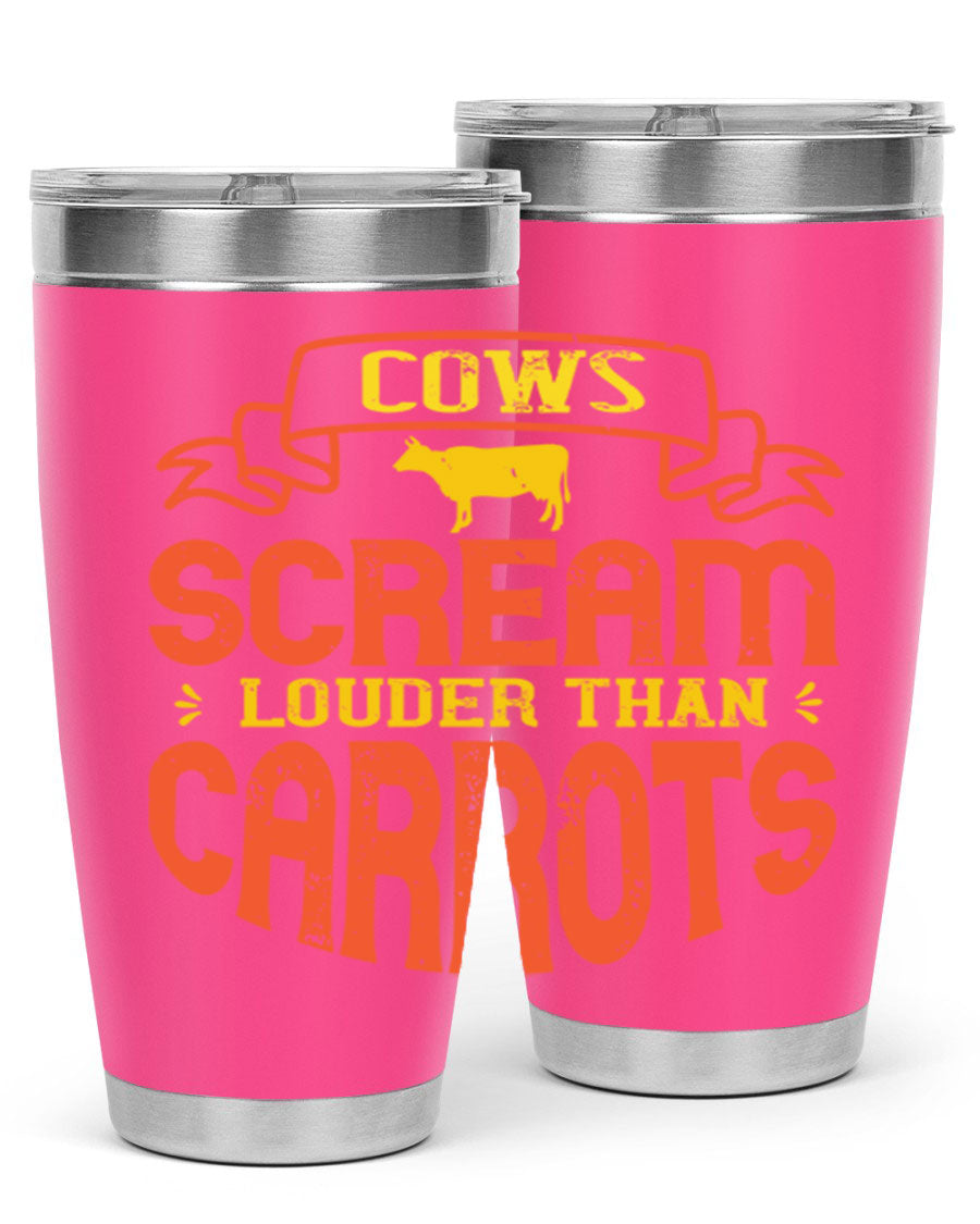 Cows Scream Louder Than Carrots 71# Vegan Tumbler in stainless steel with a vibrant design, perfect for hot and cold beverages.
