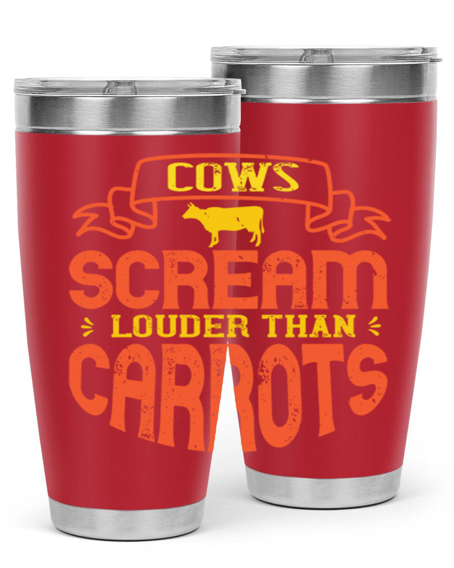 Cows Scream Louder Than Carrots 71# Vegan Tumbler in stainless steel with a vibrant design, perfect for hot and cold beverages.