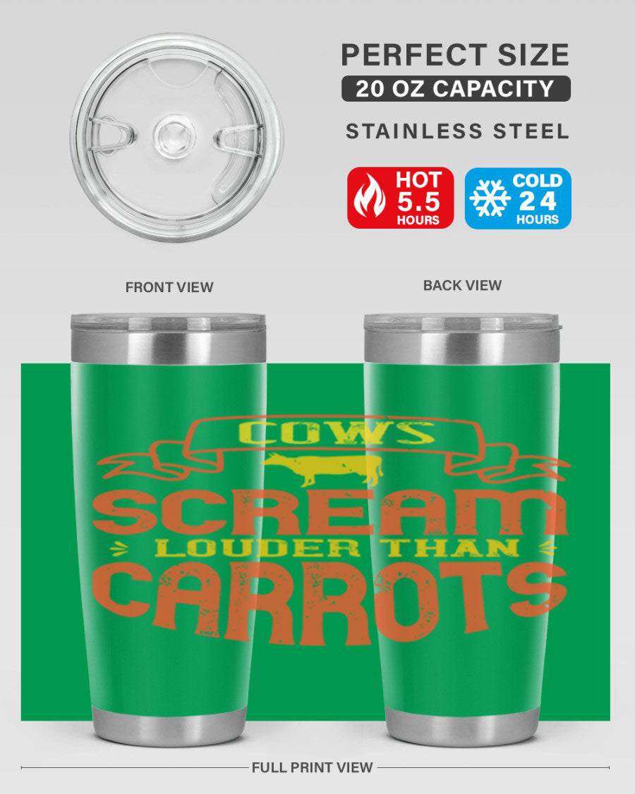 Cows Scream Louder Than Carrots 71# Vegan Tumbler in stainless steel with a vibrant design, perfect for hot and cold beverages.