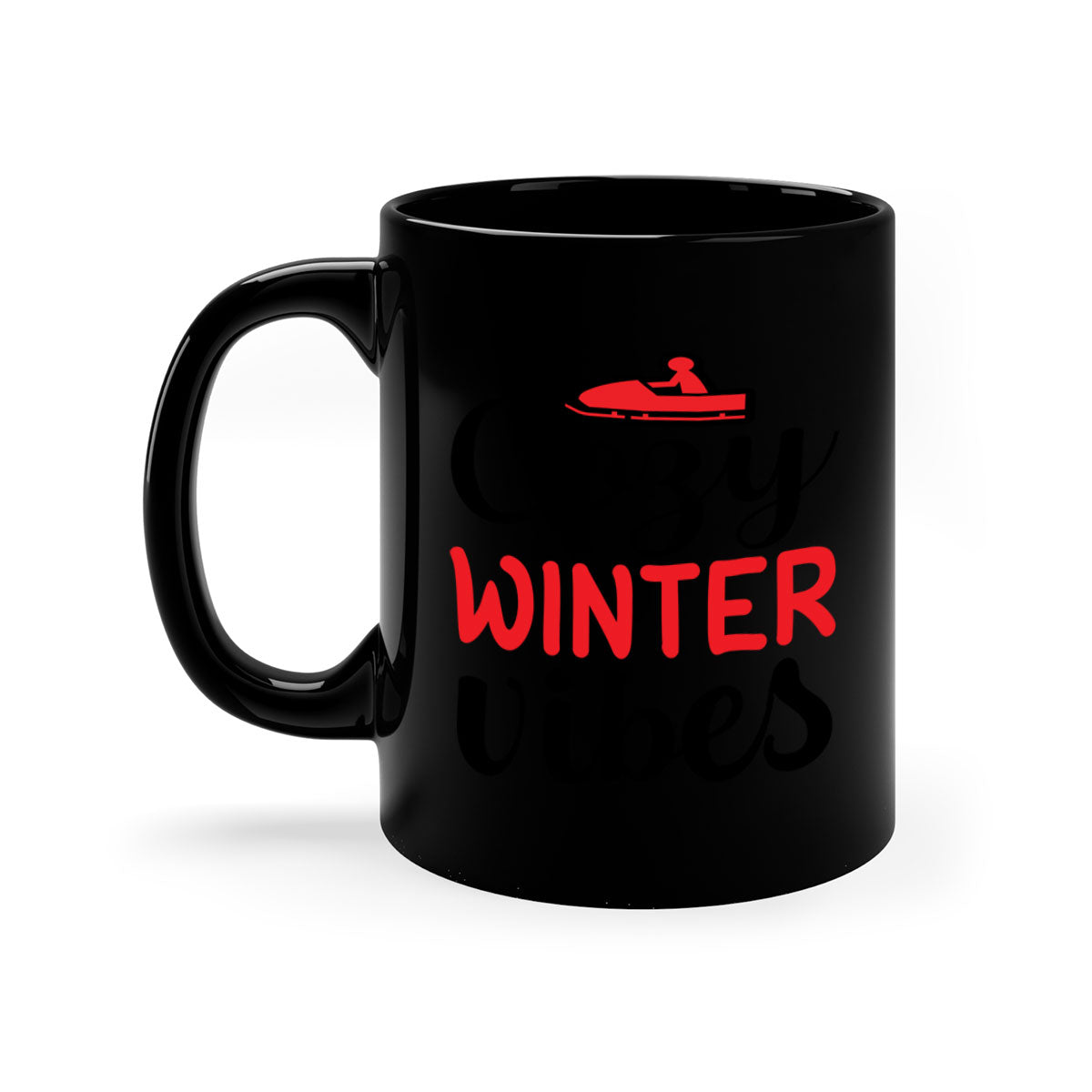 Cozy Winter Vibes 68# Mug with colorful handle and glossy finish, available in multiple colors and sizes.