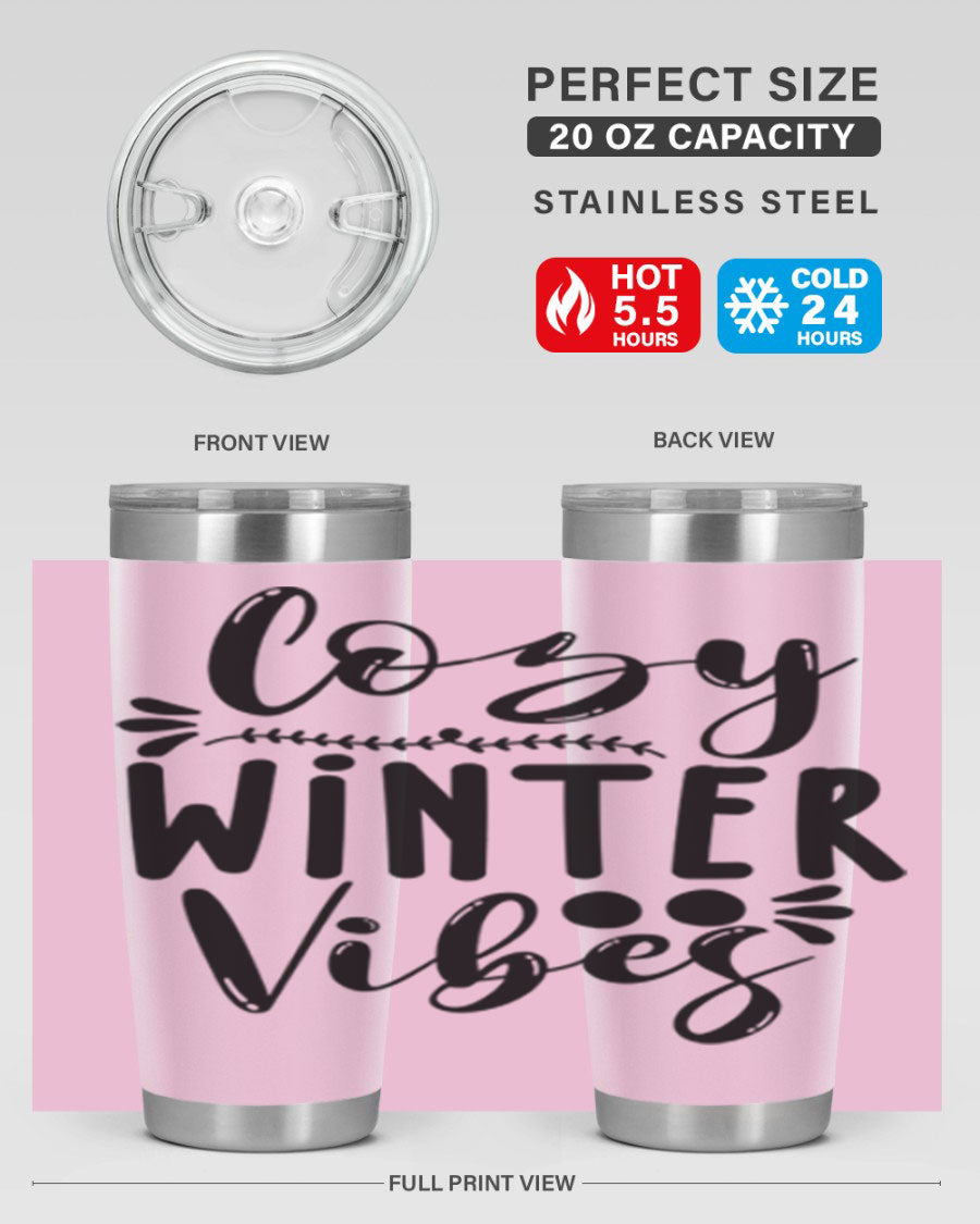 Cozy Winter Vibes 71# Tumbler in stainless steel with a stylish design, perfect for hot and cold beverages.