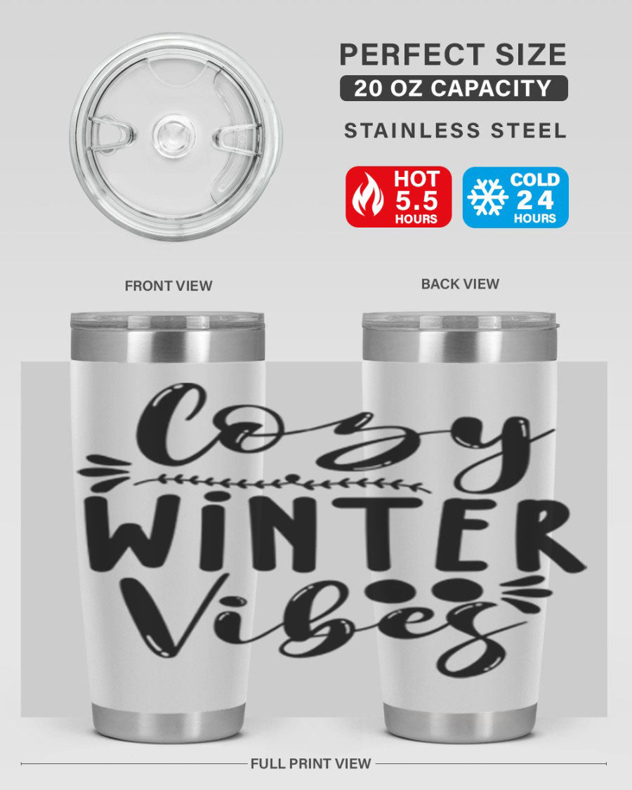 Cozy Winter Vibes 71# Tumbler in stainless steel with a stylish design, perfect for hot and cold beverages.