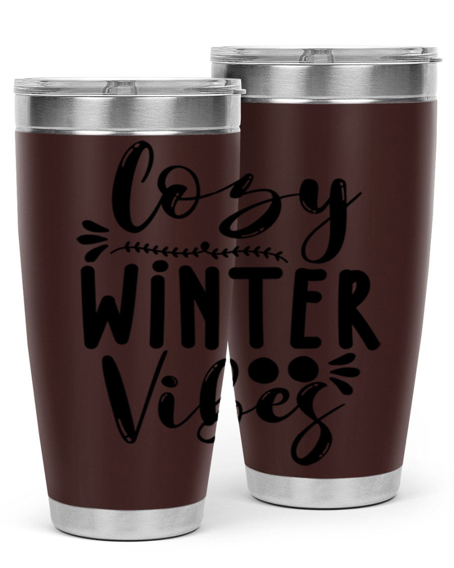 Cozy Winter Vibes 71# Tumbler in stainless steel with a stylish design, perfect for hot and cold beverages.